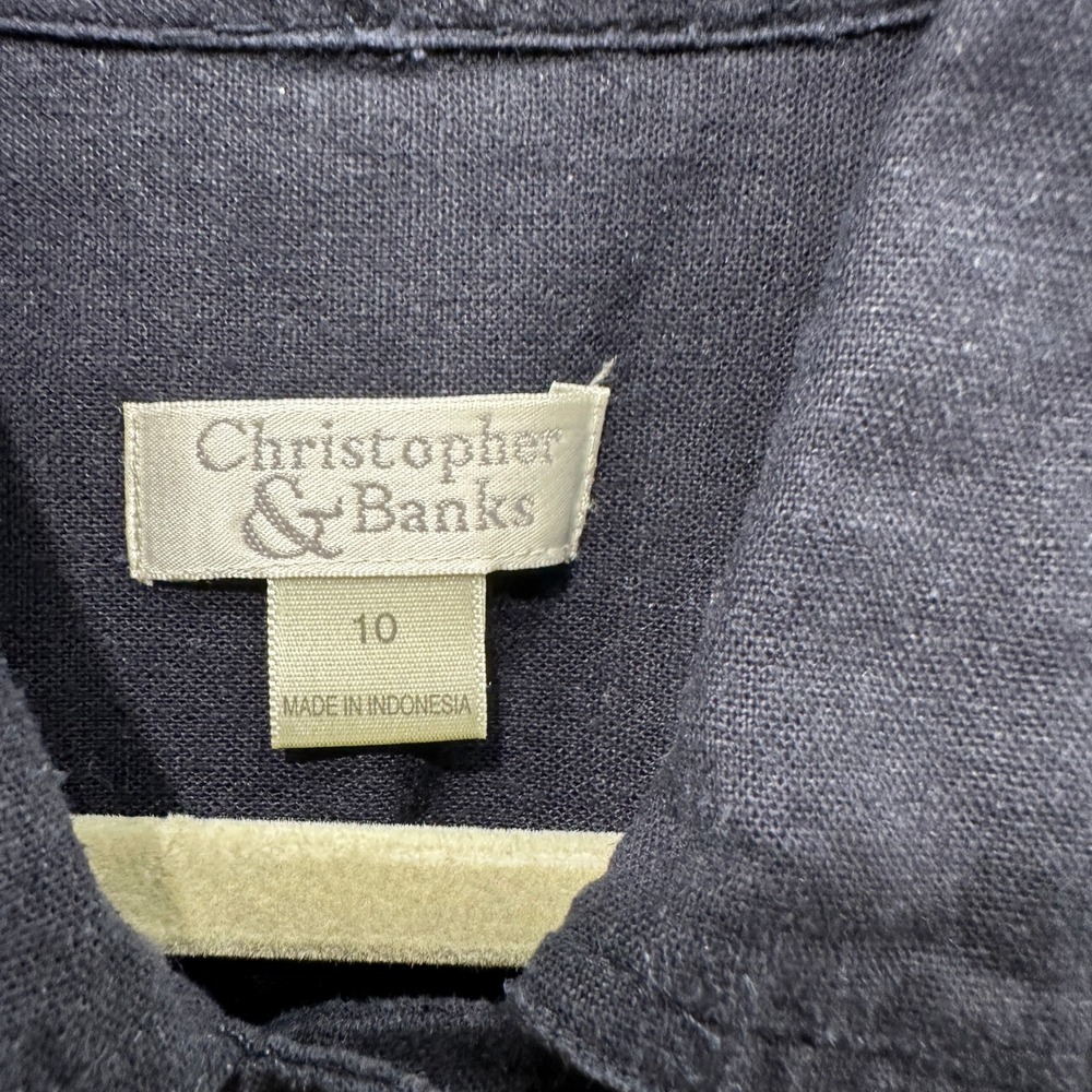 Christopher & Banks Short Sleeve Button Up Top Size 10 Blue Linen Rayon Capsule - Picture 3 of 9